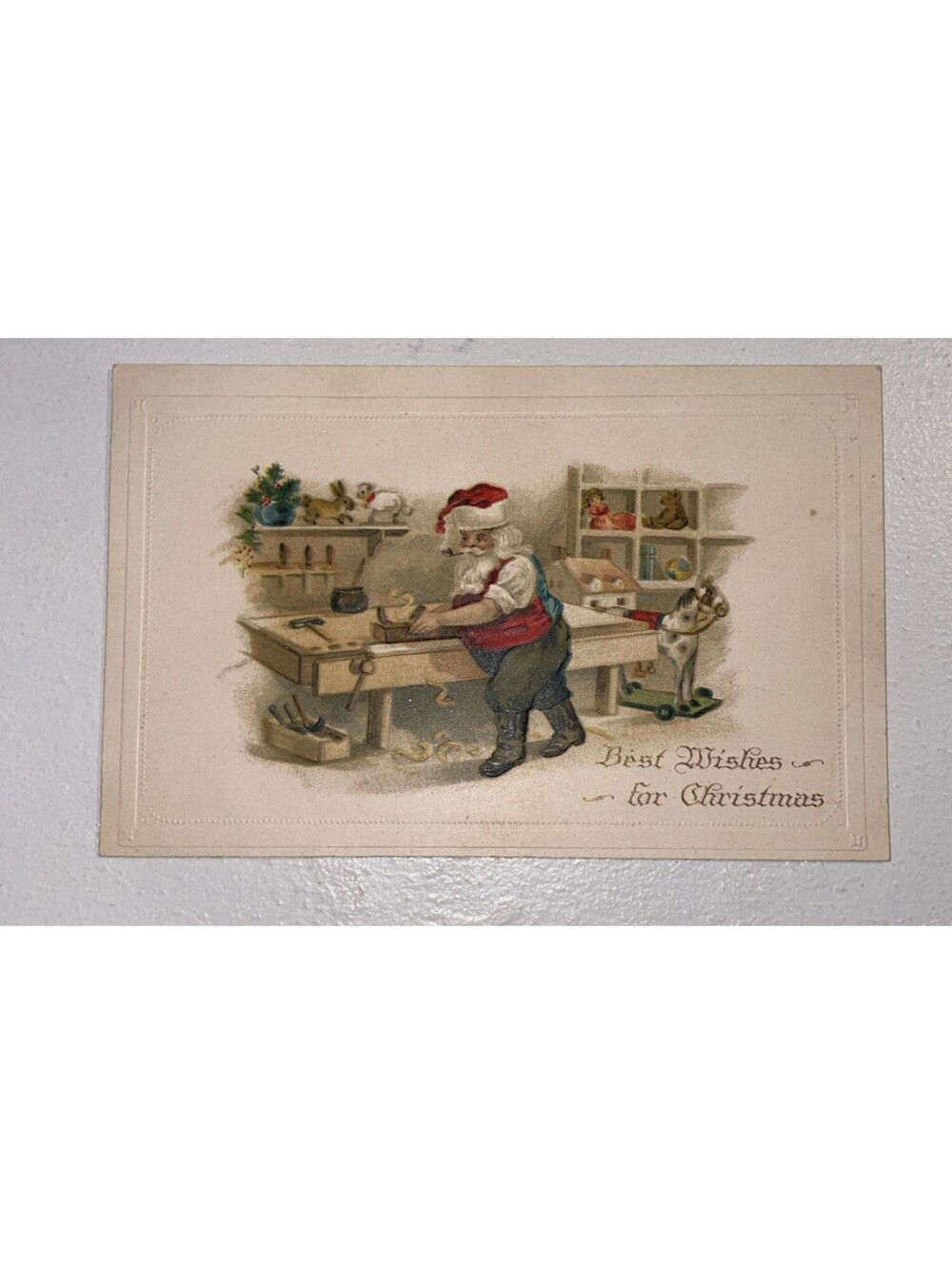 Antique Santa Claus Postcard - Building Toys in Workshop